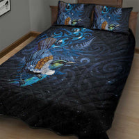 Aotearoa Matariki Quilt Bed Set Maori Tribal with Silver Fern and Tui Bird Galaxy Style - Polynesian Pride