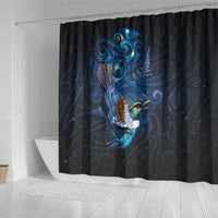 Aotearoa Matariki Shower Curtain Maori Tribal with Silver Fern and Tui Bird Galaxy Style - Polynesian Pride