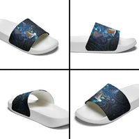 Aotearoa Matariki Slide Sandals Maori Tribal with Silver Fern and Tui Bird Galaxy Style - Polynesian Pride