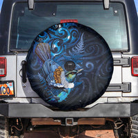 Aotearoa Matariki Spare Tire Cover Maori Tribal with Silver Fern and Tui Bird Galaxy Style - Polynesian Pride