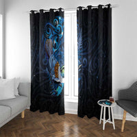 Aotearoa Matariki Window Curtain Maori Tribal with Silver Fern and Tui Bird Galaxy Style - Polynesian Pride