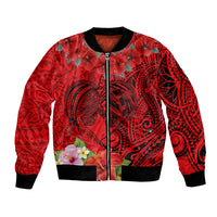 Personalised Hawaii Valentine Day Bomber Jacket Couple Love Heart mix Hibiscus and Polynesian Tattoo LT03 Unisex Red - Polynesian Pride