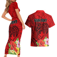 Personalised Hawaii Valentine Day Couples Matching Short Sleeve Bodycon Dress and Hawaiian Shirt Couple Love Heart mix Hibiscus and Polynesian Tattoo LT03 - Polynesian Pride