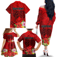 Personalised Hawaii Valentine Day Family Matching Off Shoulder Long Sleeve Dress and Hawaiian Shirt Couple Love Heart mix Hibiscus and Polynesian Tattoo LT03 - Polynesian Pride