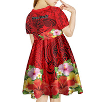 Personalised Hawaii Valentine Day Kid Short Sleeve Dress Couple Love Heart mix Hibiscus and Polynesian Tattoo LT03 - Polynesian Pride