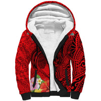 Personalised Hawaii Valentine Day Sherpa Hoodie Couple Love Heart mix Hibiscus and Polynesian Tattoo LT03 Unisex Red - Polynesian Pride