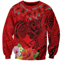 Personalised Hawaii Valentine Day Sweatshirt Couple Love Heart mix Hibiscus and Polynesian Tattoo LT03 Unisex Red - Polynesian Pride