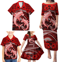 Polynesian Shark Valentine Day Family Matching Puletasi and Hawaiian Shirt Hibiscus and Tribal Tattoo Red Style LT03 - Polynesian Pride