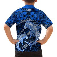 Polynesian Shark Valentine Day Family Matching Tank Maxi Dress and Hawaiian Shirt Hibiscus and Tribal Tattoo Blue Style LT03 - Polynesian Pride