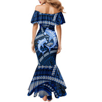 Polynesian Shark Valentine Day Mermaid Dress Hibiscus and Tribal Tattoo Blue Style LT03 - Polynesian Pride