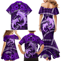 Polynesian Shark Valentine Day Family Matching Mermaid Dress and Hawaiian Shirt Hibiscus and Tribal Tattoo Purple Style LT03 - Polynesian Pride