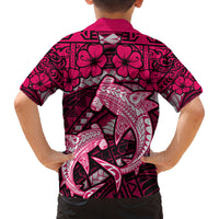 Polynesian Shark Valentine Day Family Matching Off Shoulder Short Dress and Hawaiian Shirt Hibiscus and Tribal Tattoo Pink Style LT03 - Polynesian Pride