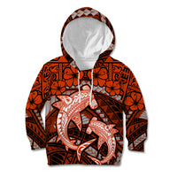Polynesian Shark Valentine Day Kid Hoodie Hibiscus and Tribal Tattoo Orange Style LT03 Hoodie Orange - Polynesian Pride