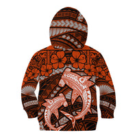 Polynesian Shark Valentine Day Kid Hoodie Hibiscus and Tribal Tattoo Orange Style LT03 - Polynesian Pride