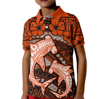 Polynesian Shark Valentine Day Kid Polo Shirt Hibiscus and Tribal Tattoo Orange Style LT03 Kid Orange - Polynesian Pride