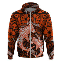 Polynesian Shark Valentine Day Zip Hoodie Hibiscus and Tribal Tattoo Orange Style LT03 Zip Hoodie Orange - Polynesian Pride