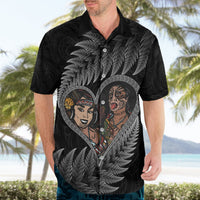 New Zealand Valentine Day Hawaiian Shirt Aotearoa Warrior and Woman Love Heart Maori Pattern LT03 - Polynesian Pride