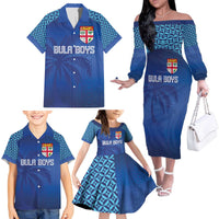 Custom Fiji Football-Towards World Cup 2026 Family Matching Off The Shoulder Long Sleeve Dress and Hawaiian Shirt