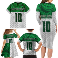 Custom Hawaii Volleyball-Kakau Motif Green Color Family Matching Long Sleeve Bodycon Dress and Hawaiian Shirt