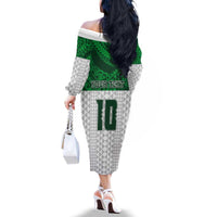 Custom Hawaii Volleyball-Kakau Motif Green Color Family Matching Off The Shoulder Long Sleeve Dress and Hawaiian Shirt