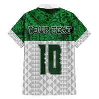 Custom Hawaii Volleyball-Kakau Motif Green Color Family Matching Off Shoulder Maxi Dress and Hawaiian Shirt