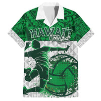 Custom Hawaii Volleyball-Kakau Motif Green Color Family Matching Off Shoulder Short Dress and Hawaiian Shirt