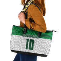 Custom Hawaii Volleyball-Kakau Motif Green Color Leather Tote Bag