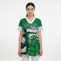 Custom Hawaii Volleyball-Kakau Motif Green Color Scrub Top - Polynesian Pride