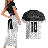 Custom Hawaii Volleyball-Kakau Motif Grayscale Color Couples Matching Short Sleeve Bodycon Dress and Hawaiian Shirt