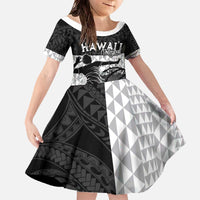Custom Hawaii Volleyball-Kakau Motif Grayscale Color Family Matching Off The Shoulder Long Sleeve Dress and Hawaiian Shirt