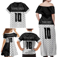 Custom Hawaii Volleyball-Kakau Motif Grayscale Color Family Matching Off Shoulder Maxi Dress and Hawaiian Shirt