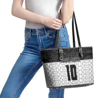 Custom Hawaii Volleyball-Kakau Motif Grayscale Color Leather Tote Bag