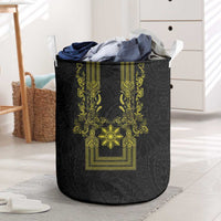 Philippines Barong Style Laundry Basket with Polynesian Art and Leaf Motif Black-Gold Color LT03 Black - Polynesian Pride