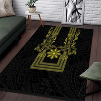 Philippines Barong Style Area Rug with Polynesian Art and Leaf Motif Black-Gold Color LT03 Black - Polynesian Pride