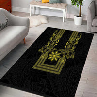 Philippines Barong Style Area Rug with Polynesian Art and Leaf Motif Black-Gold Color LT03 - Polynesian Pride