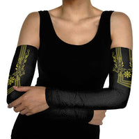 Philippines Barong Style Arm Sleeves with Polynesian Art and Leaf Motif Black-Gold Color LT03 - Polynesian Pride