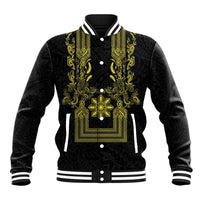 Philippines Barong Style Baseball Jacket with Polynesian Art and Leaf Motif Black-Gold Color LT03 Unisex Black - Polynesian Pride