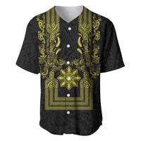 Philippines Barong Style Baseball Jersey with Polynesian Art and Leaf Motif Black-Gold Color LT03 Black - Polynesian Pride