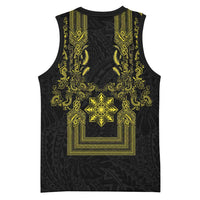 Philippines Barong Style Basketball Jersey with Polynesian Art and Leaf Motif Black-Gold Color LT03 - Polynesian Pride