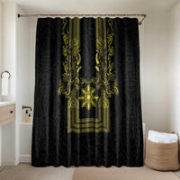 Philippines Barong Style Bathroom Set with Polynesian Art and Leaf Motif Black-Gold Color LT03 Shower Curtain Only Black - Polynesian Pride