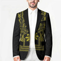 Philippines Barong Style Blazer with Polynesian Art and Leaf Motif Black-Gold Color LT03 - Polynesian Pride