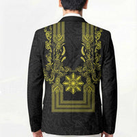 Philippines Barong Style Blazer with Polynesian Art and Leaf Motif Black-Gold Color LT03 - Polynesian Pride