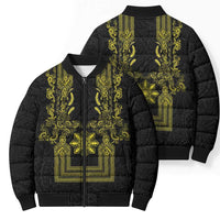 Philippines Barong Style Bomber Puffer Jacket with Polynesian Art and Leaf Motif Black-Gold Color LT03 - Polynesian Pride