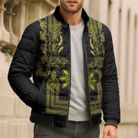 Philippines Barong Style Bomber Puffer Jacket with Polynesian Art and Leaf Motif Black-Gold Color LT03 - Polynesian Pride