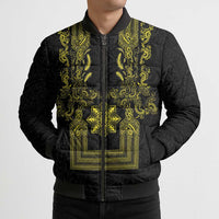 Philippines Barong Style Bomber Puffer Jacket with Polynesian Art and Leaf Motif Black-Gold Color LT03 - Polynesian Pride