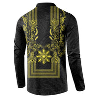 Philippines Barong Style Button Sweatshirt with Polynesian Art and Leaf Motif Black-Gold Color LT03 - Polynesian Pride