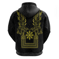 Philippines Barong Style Hoodie with Polynesian Art and Leaf Motif Black-Gold Color LT03 - Polynesian Pride