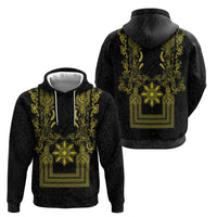 Philippines Barong Style Hoodie with Polynesian Art and Leaf Motif Black-Gold Color LT03 - Polynesian Pride