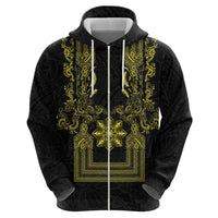 Philippines Barong Style Hoodie with Polynesian Art and Leaf Motif Black-Gold Color LT03 - Polynesian Pride