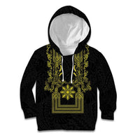 Philippines Barong Style Kid Hoodie with Polynesian Art and Leaf Motif Black-Gold Color LT03 Hoodie Black - Polynesian Pride